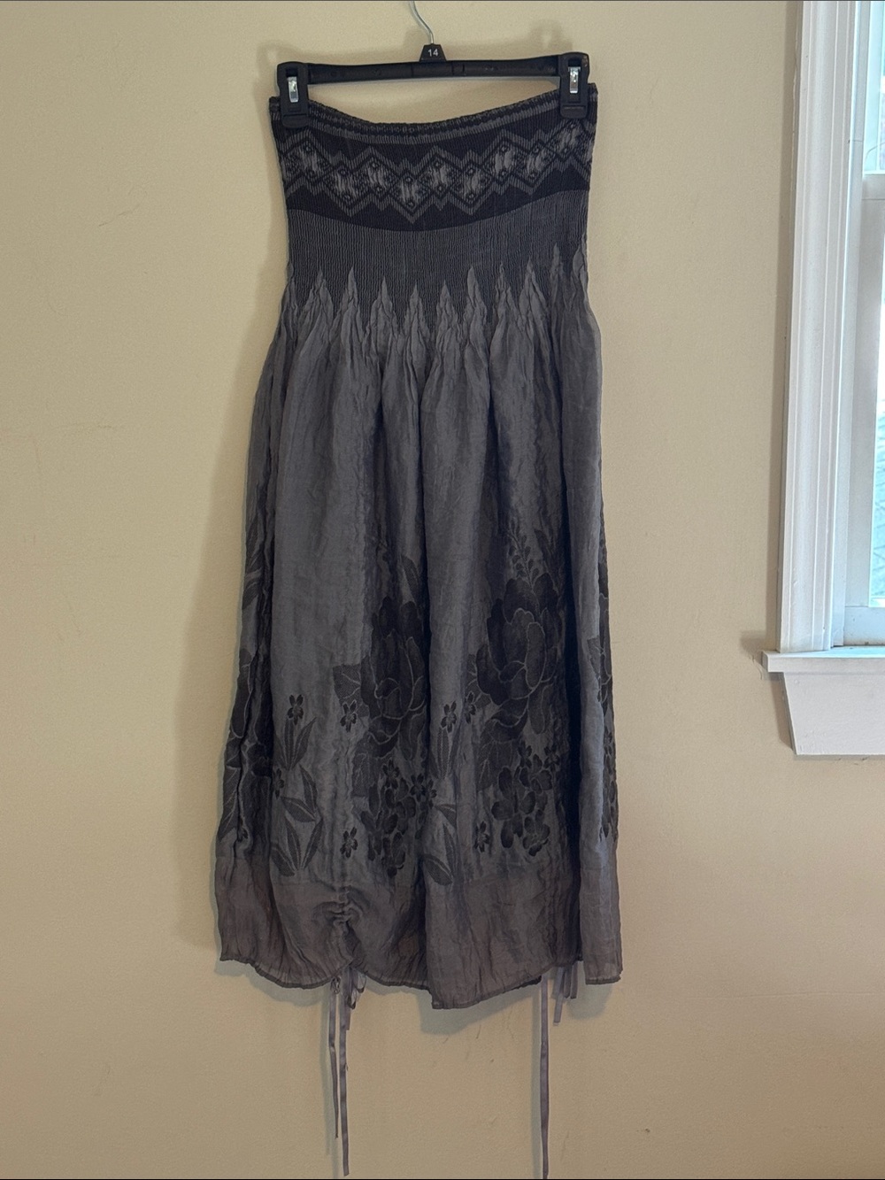 Lapis Anthropology Charcoal Floral Strapless Maxi Dress